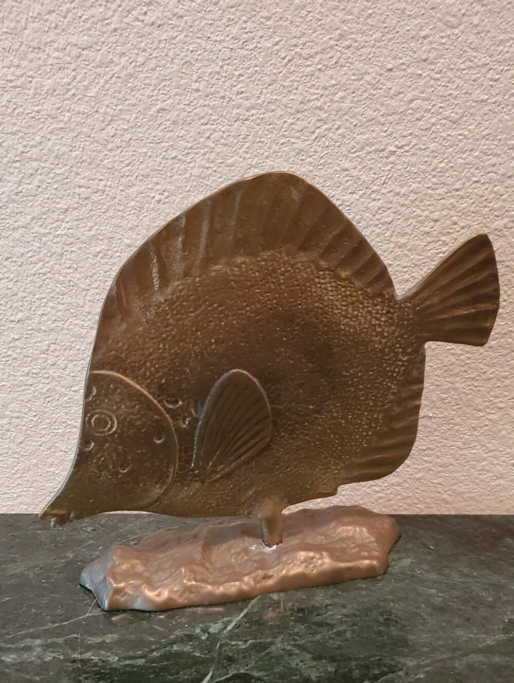 Brass PAIR Of Tropical Fish Sculptures Mounted On A Rocky Base